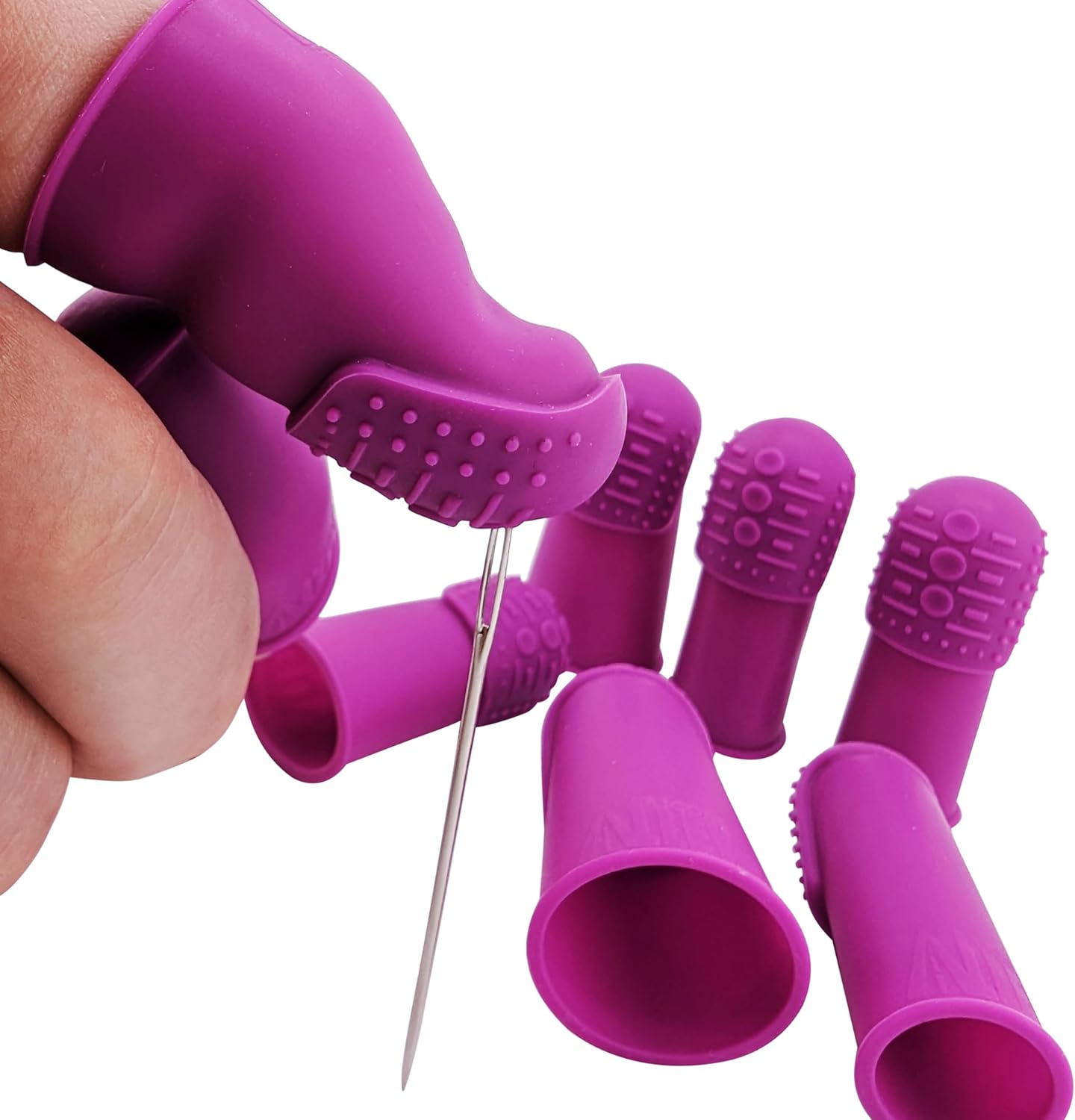 Comfortable Soft Flexible Thimbles | THIK-Grip Thimble | Small (3) - Medium (3) - Large (3) | Magnetic Sewing Needle Holding Wristband (1)