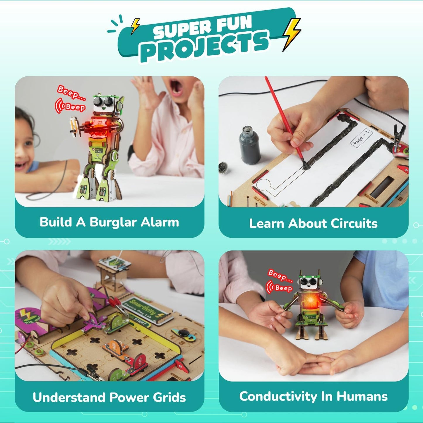 Smartivity Electro Play Lab for Kids Ages 8, 9, 10, 11, 12, 13, 14 Years Old I Electricity Kit with 9 Circuits Experiements & DIY Robot | STEM Science Project Kit | Birthday Gift for Boys & Girls