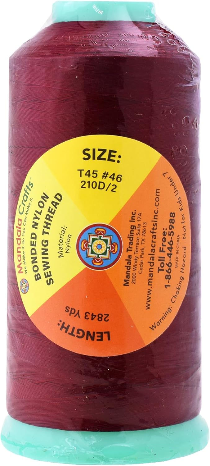 Mandala Crafts Bonded Nylon Thread Wine Heavy Duty Sewing Threads - 2843 YDs Size 46 210D T45 Tex 45 Thread for Leather Jeans Weaving Outdoor Marine Upholstery Threads