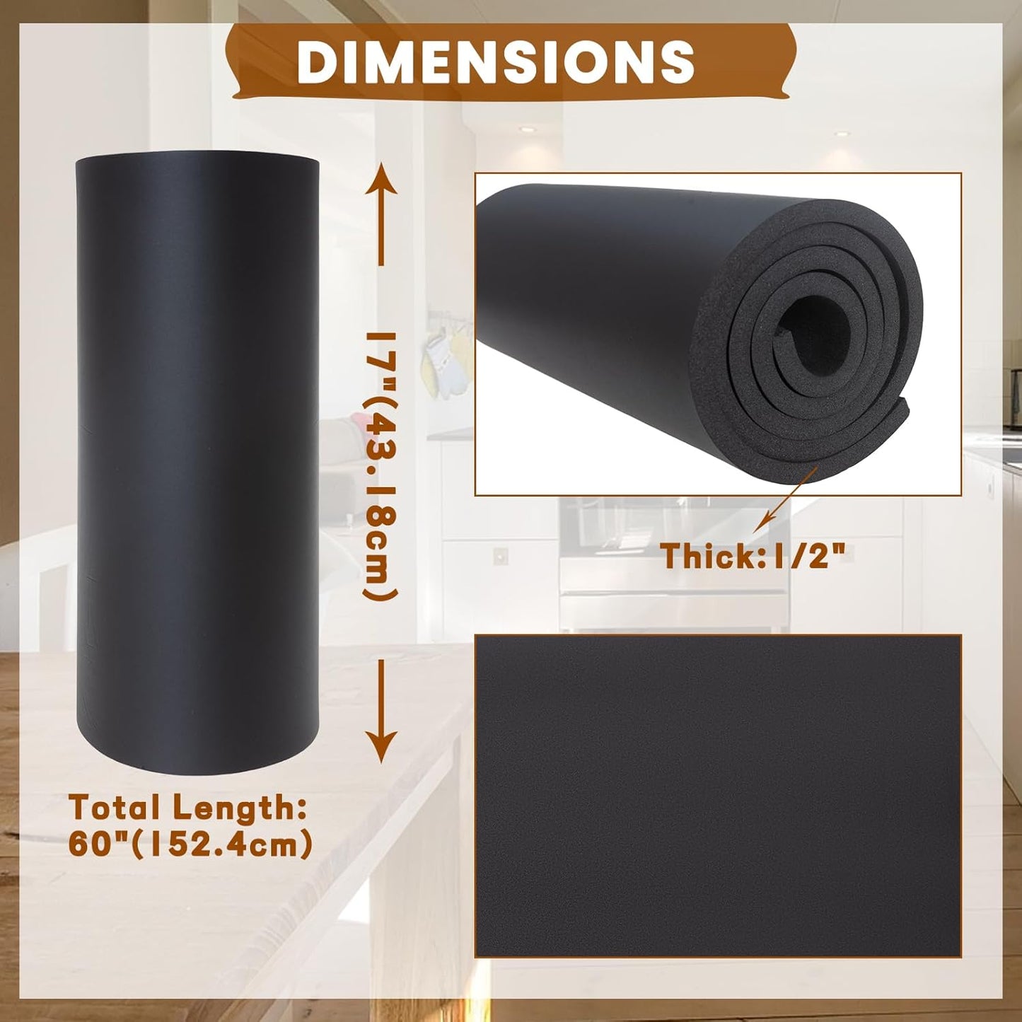 Neoprene Foam Rubber Sheet 1/2" x 17" x 60", Non-Adhesive Foam Rubber Padding Roll for DIY Projects, Gaskets, Foam Padding Applications