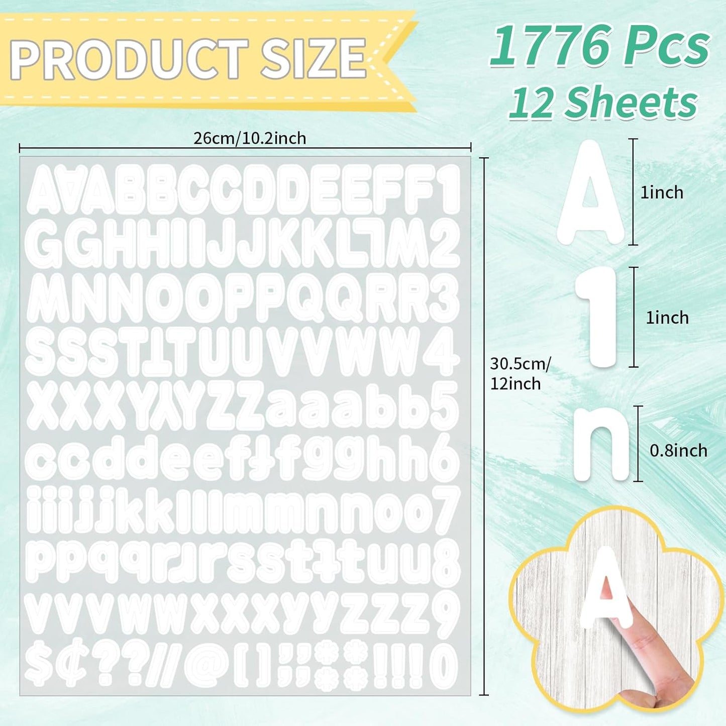 Alphabet Stickers - 1''Inch 12 Sheets White Self Adhesive Vinyl Letter Stickers for Mailbox Numbers, Bulletin Boards, Classroom & Home Decor