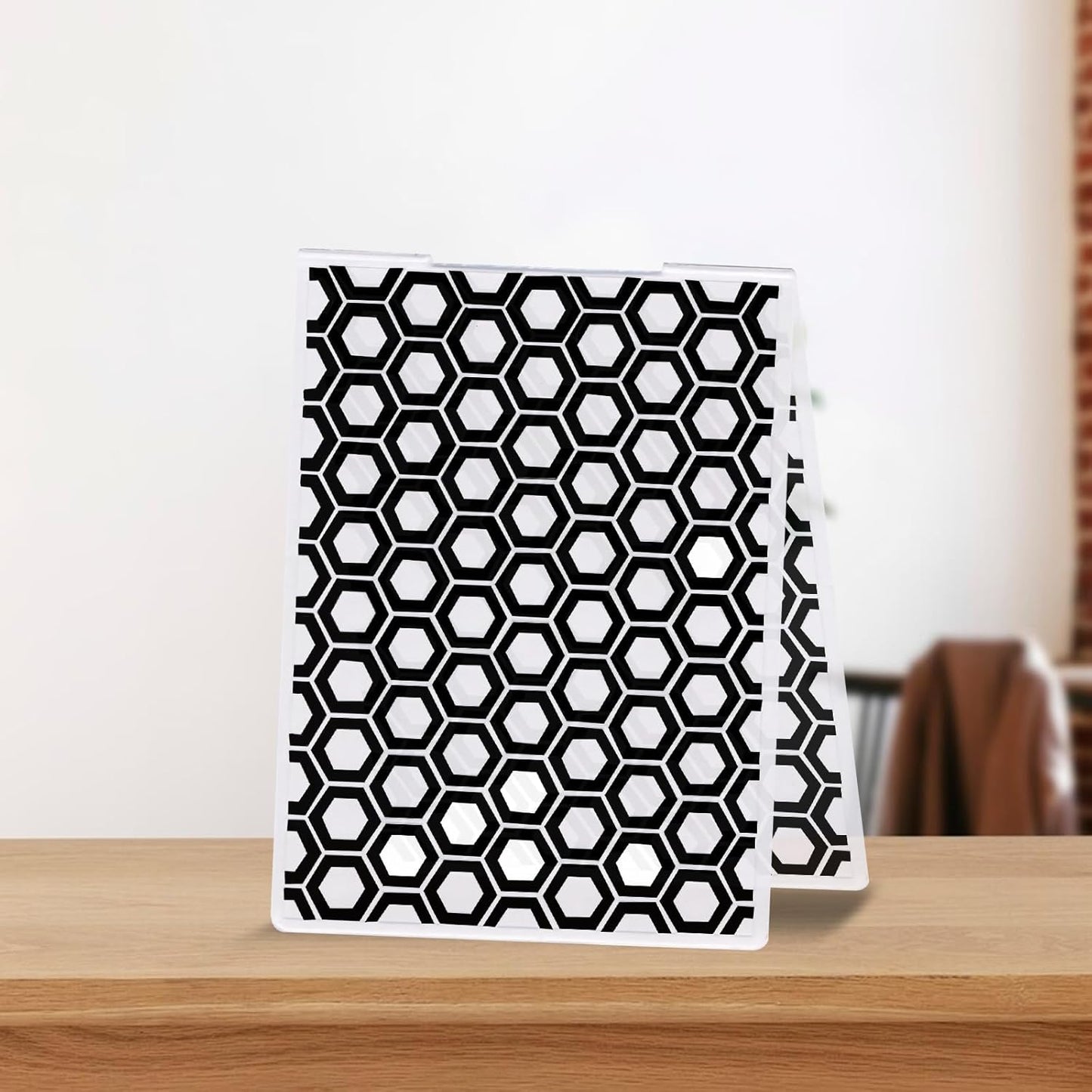 Threetols 3-D Textured Impressions Embossing Folder, Honeycomb Background Embossing Folder for Card Making, Hexagon Frame DIY Plastic Scrapbooking Photo Album Card Paper DIY Craft Decor Template Mold