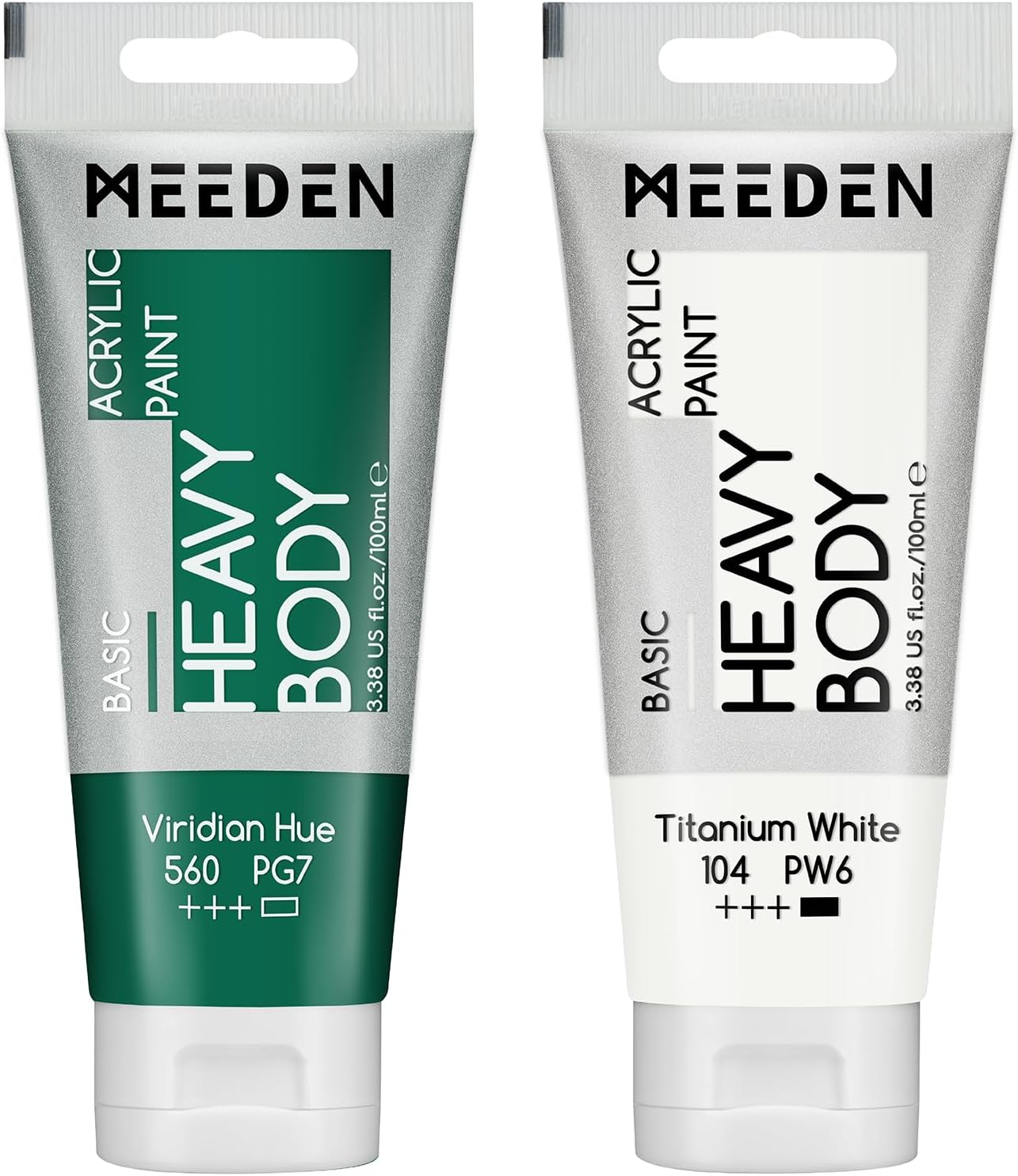 MEEDEN Acrylic Paint Viridian Hue: Bundled with Titanium White Color - 100ml/3.38oz x 2 Bulk Heavy Body Acrylic Paint Tubes for Art Craft Painting