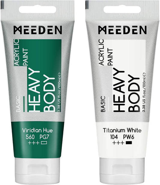 MEEDEN Acrylic Paint Viridian Hue: Bundled with Titanium White Color - 100ml/3.38oz x 2 Bulk Heavy Body Acrylic Paint Tubes for Art Craft Painting