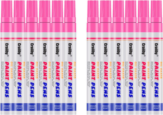 Pink Paint Markers, 12 Pack Oil-Based Waterproof Quick Dry Permanent Paint Pen Set for Rocks Painting, Wood, Fabric, Plastic, Canvas, Glass, Mugs, Metal, Tire, Stone, DIY Craft
