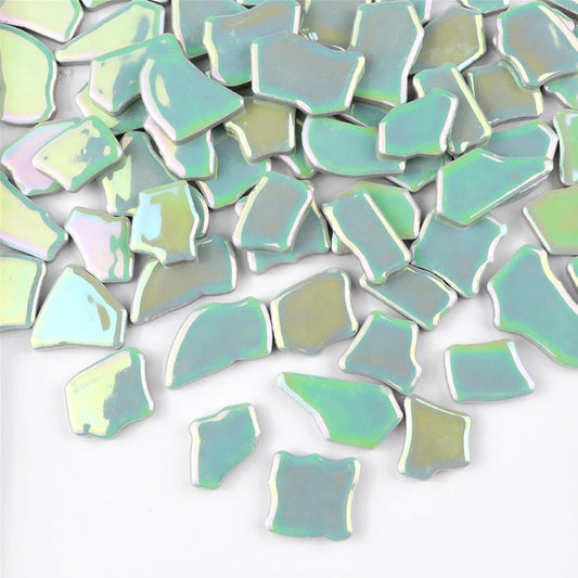 0.78"-1.57" Irregular Ceramics Mosaic Tiles,1.1LB Mosaic Pieces Stones for Home Decoration DIY Craft Plates Flowerpots Vases Cups Mosaic Making Supplies (Iridescent Light Green)