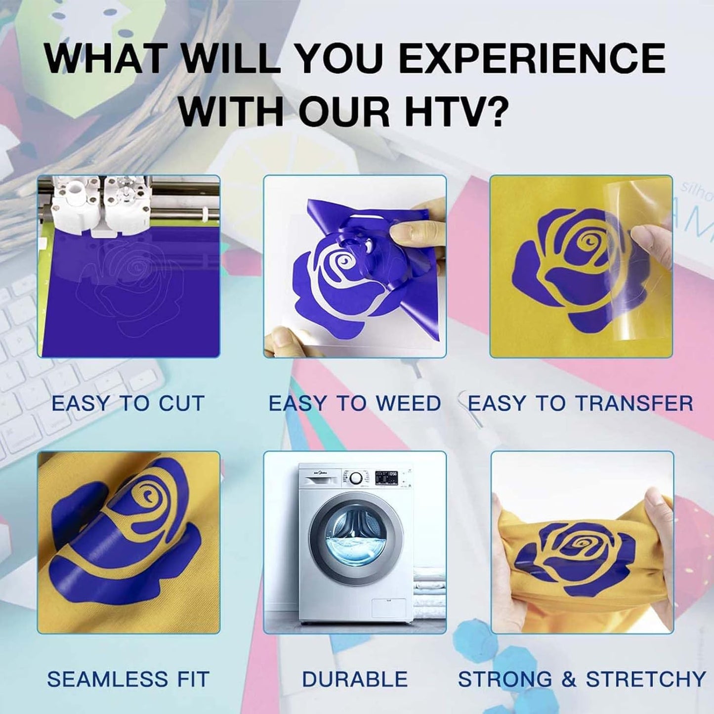 HTVRONT Heat Transfer Vinyl Roll - 12" x 80ft Royal Blue HTV Vinyl for T Shirts, Blue Iron on Vinyl Compatible with Cricut Cutting Machine, Easy to Cut & Weed for Craft Design (Royal Blue)