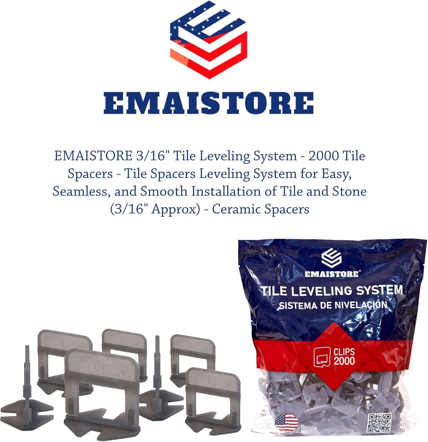 Tile Leveling System (3/16 Inch) – 2000 Tile Spacers – Compatible with Most Wedges for Smooth, Seamless Floor & Wall Tile Installation – 5mm Ceramic & Stone Spacers