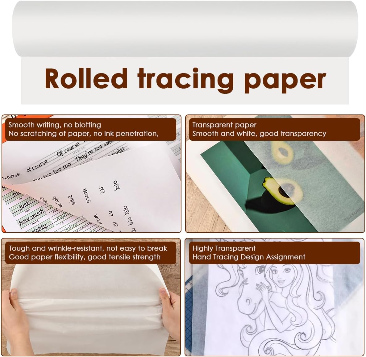 TIMESETL Tracing Paper Roll 14.7in x 55yd Trace Paper White Tracing Paper for Drawing Translucent Trace Paper Roll for Sewing Pattern Paper for Trace, Drawing, Sketch, Craft