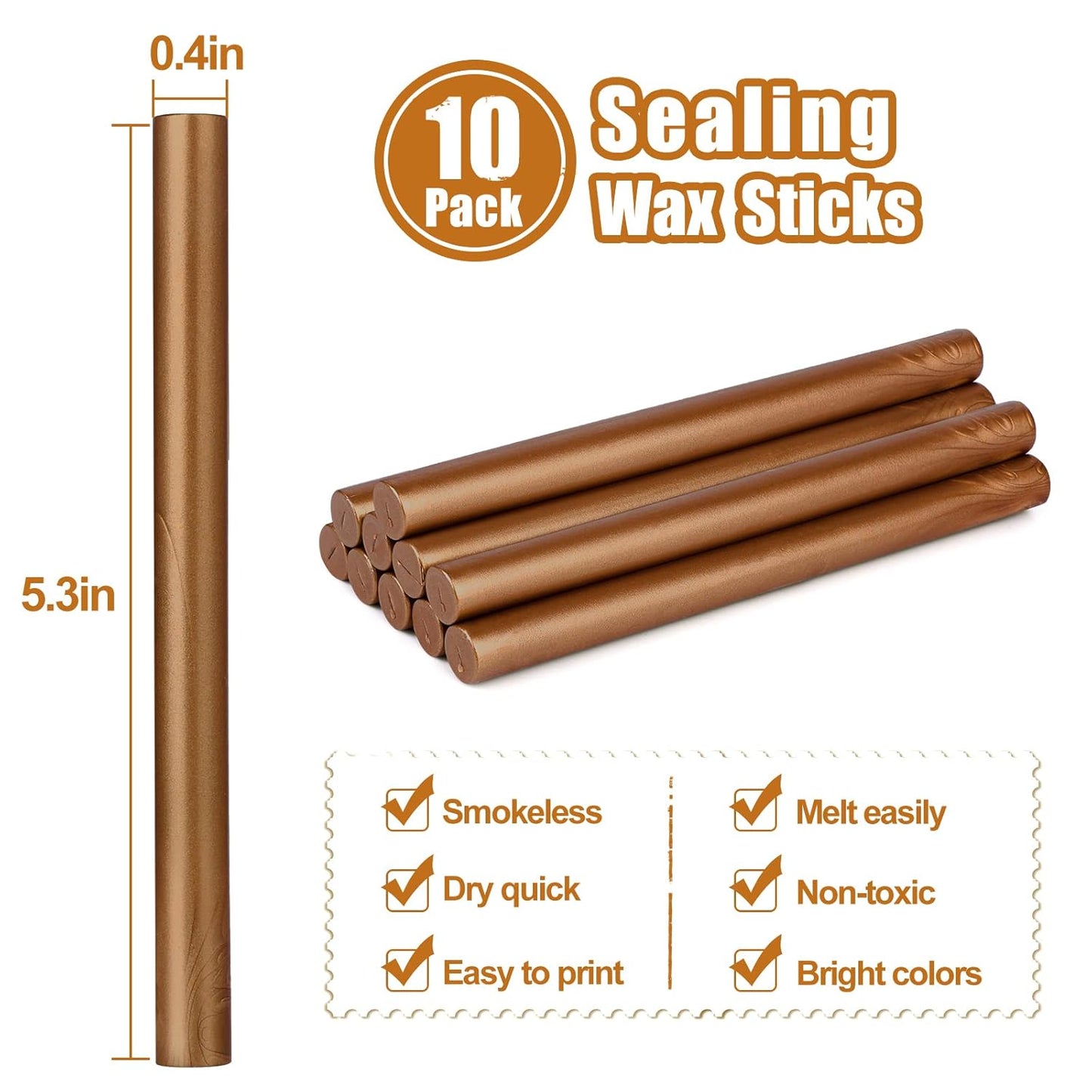 Glue Gun Sealing Wax Sticks for Wax Seal Stamp - Metallic Copper Rusty Gold, Great for Wedding Invitations, Cards Envelopes, Snail Mails, Wine Packages, Christmas Gift Ideas, Pack of 10