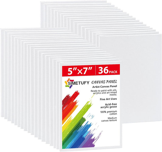 Simetufy 36 Pack 5 x 7 Inch Canvas Boards Small Painting Canvas for Kids, Blank Canvas Panels Gesso Primed Acid-Free 100% Cotton for Acrylics Oil Watercolor Tempera Paints
