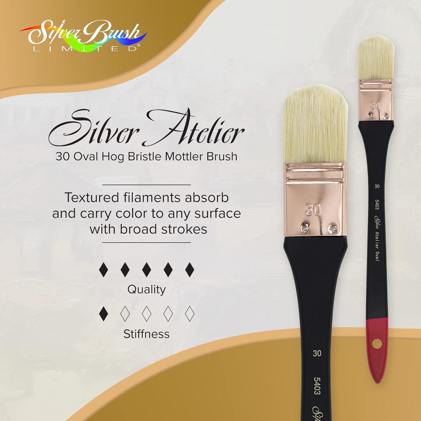 Silver Brush Limited 5403-30 Silver Atelier Oval Hog Bristle Mottler Brush, Size 30, Extra Long Handle