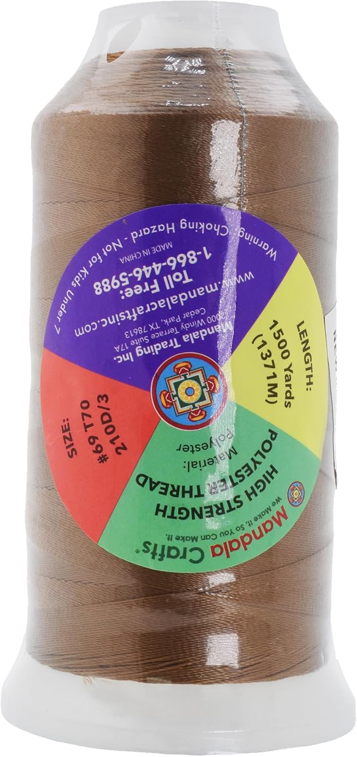 Mandala Crafts Russet Brown Heavy Duty Thread - 1500 Yds Tex 70 for Sewing, Drapery, Jeans, Leather, Hair, Bonded Polyester Outdoor Marine Upholstery