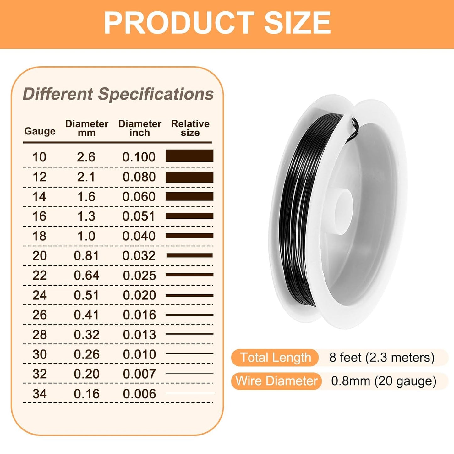 HARFINGTON 8ft Jewelry Wire, 20 Gauge (0.8mm) Brass Craft Soft Metal Tarnish Resistant Copper Beading Wire for Jewelry Making Supplies Crafting, Black