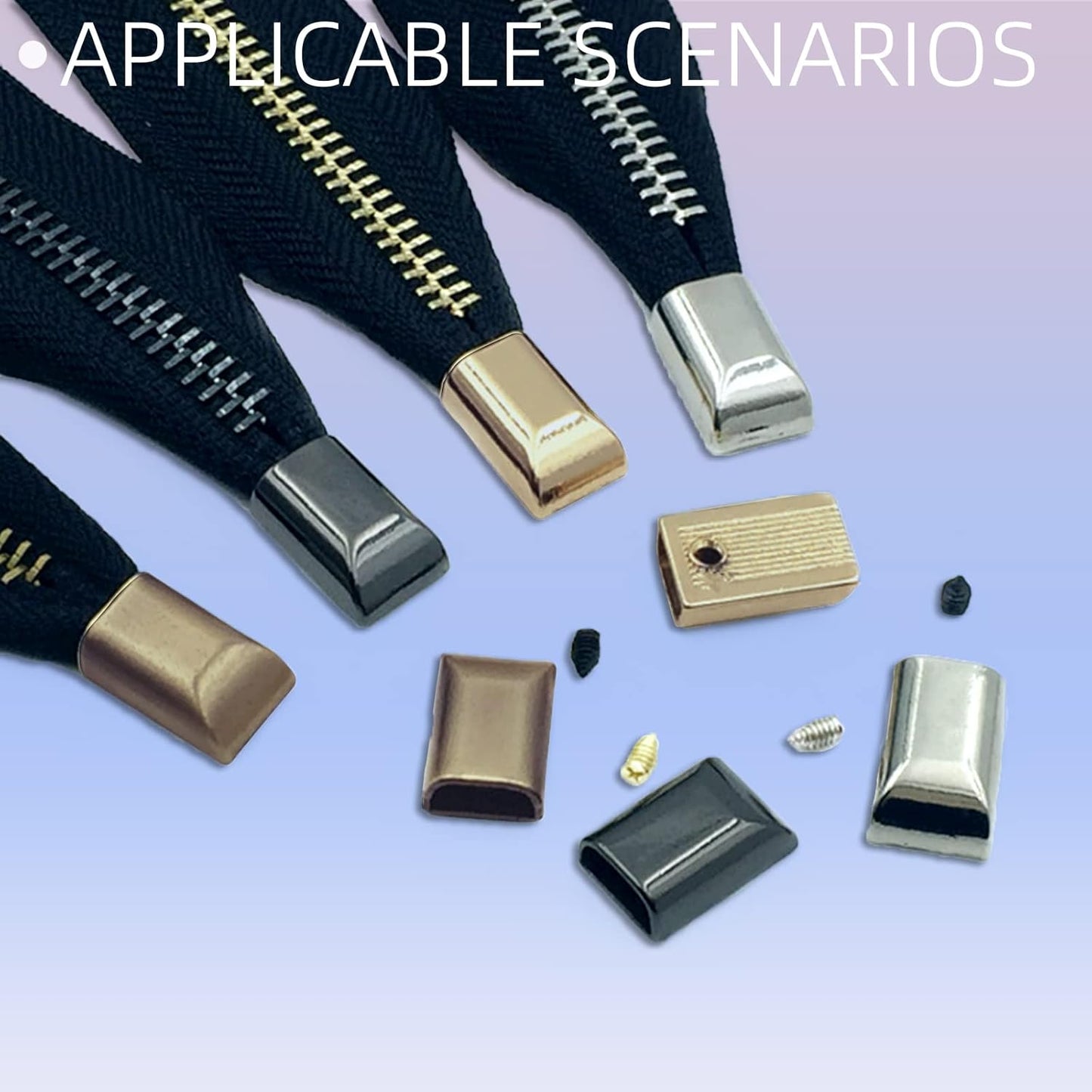 Swpeet 80 Sets 4 Colors Alloy Rectangle Metal Zipper Stopper and Screw Bottom Repair Replacement with Screwdrive Assortment Kit, Zipper Ends Pull Top Stoppers Tail Clip Repair Pull End Tips