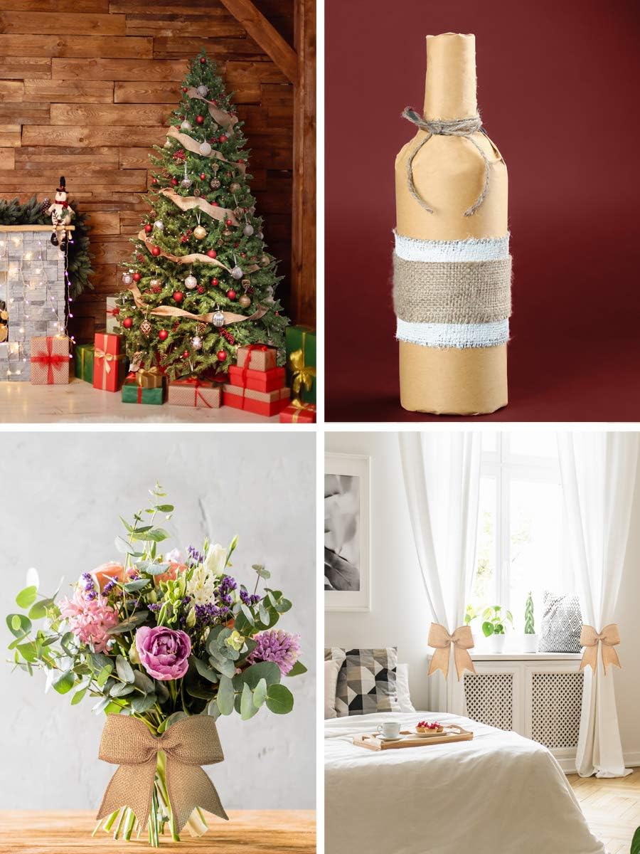 Mandala Crafts Natural Burlap Wired Ribbon 1.5 Inches Wide Jute Ribbons for Crafts - 10 Yds Roll Rustic Burlap Wrap Trim Ribbons for Wreaths Bows Party Decoration