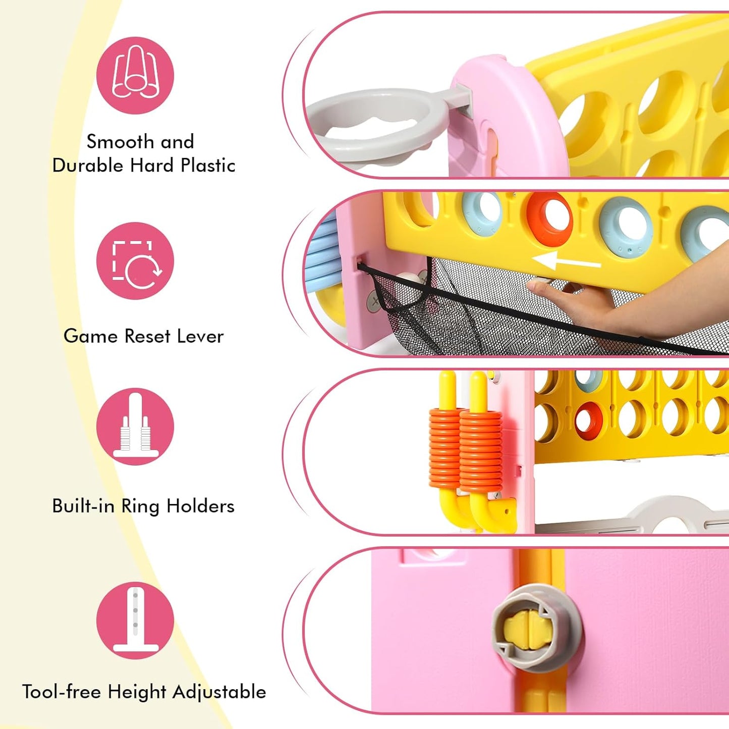 Giant 4 in a Row Connect Game with Mesh Fabric | Height Adjustable 4-in-1 Jumbo 4-to-Score Yard Game Set with Basketball, Golf & Ring Toss | Outdoor Indoor Family Yard Party Game for Kids & Adults