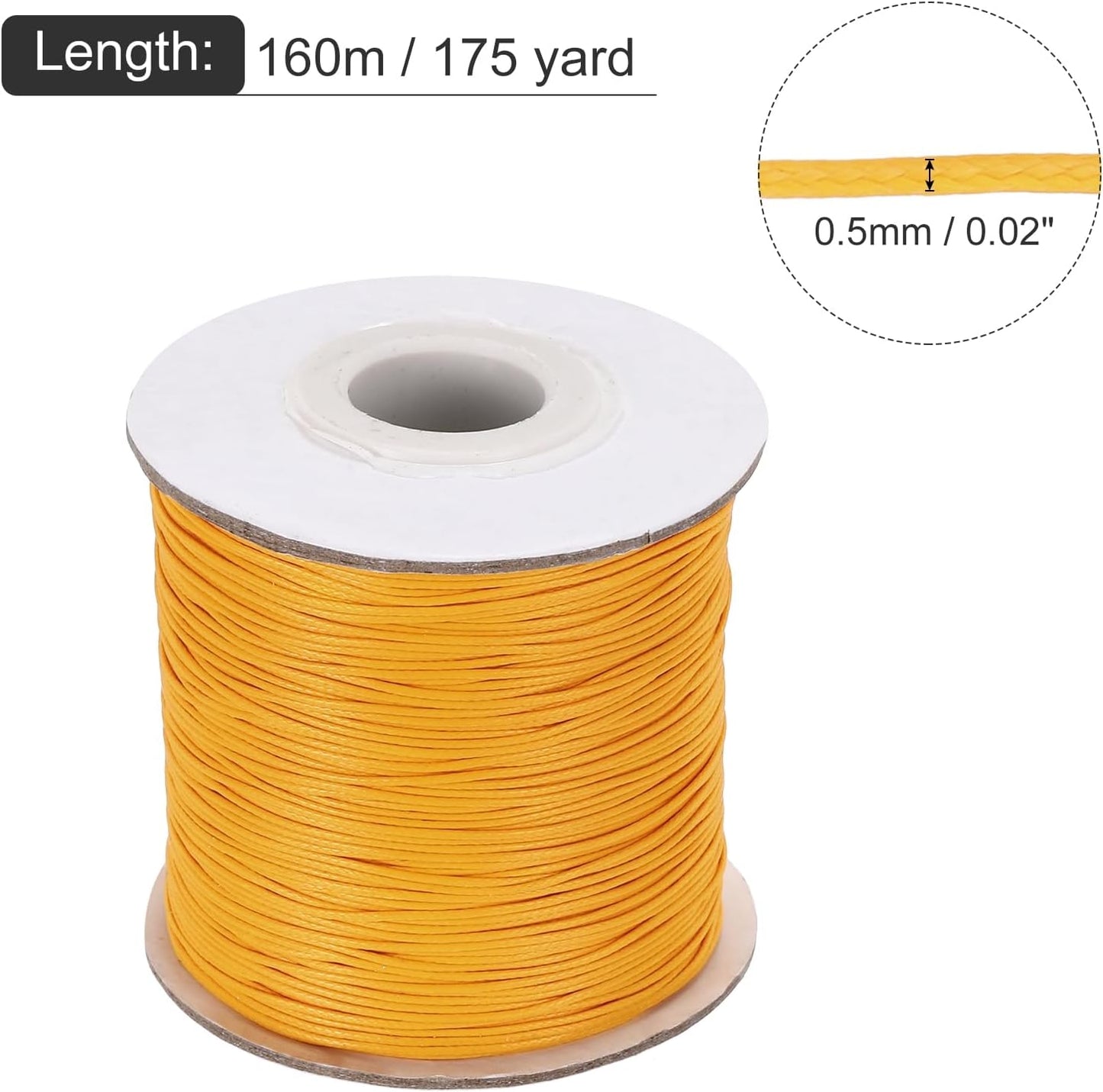 MECCANIXITY Waxed Cord 0.5mm Waxed Polyester Cord 175 Yard Wax String for Bracelet Making, Necklaces, Beading, Jewelry Making and DIY Crafts(Golden Yellow)