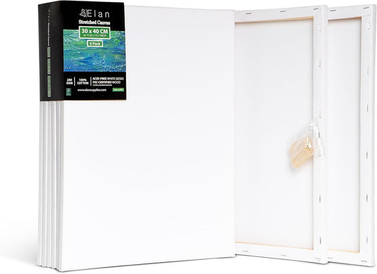Elan Stretched Canvases 12x16, 6-Pack Canvases for Painting Painting Canvas Bulk, Stretched Canvas for Adults Blank Canvas for Painting, Painting Canvases, Paint Canvases for Painting, Art Canvas