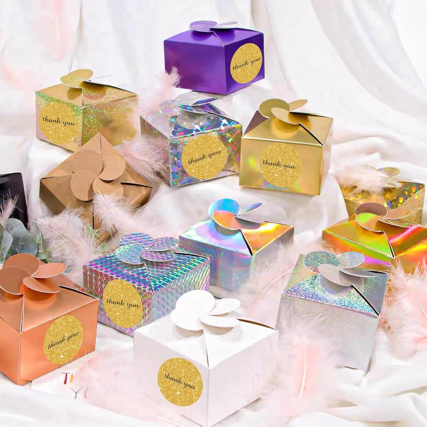 2" Circle Holographic Thermal Label Stickers, Round Printable Rainbow Glitter Thermal Printer Sticker Labels for Gift Wrapping, Self-Adhesive Name Price Tag DIY Custom Logo Design-Shiny Gold