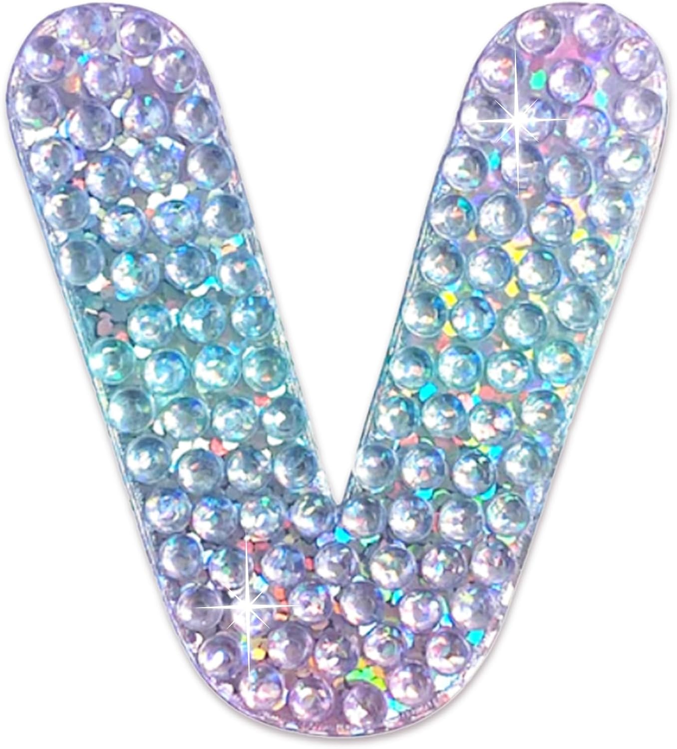 StickerBeans® Rhinestone Alphabet Letter Sticker V - Unique Sparkly Design 2” x 2” Cut-to-Shape Adhesive - Personalization, Collecting, Gifting, Scrapbooking, Decorating Laptops, Phone Cases, All Ages