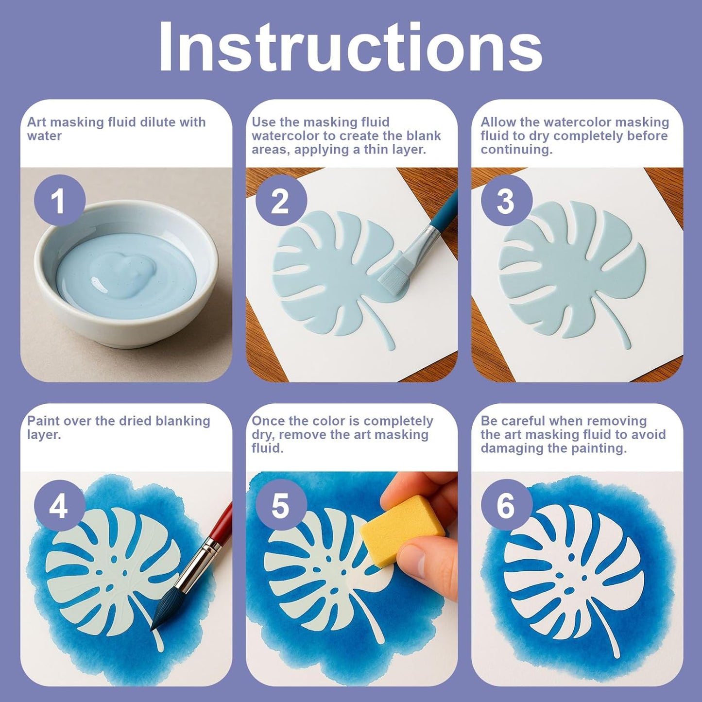 120ml Masking Fluid for Watercolor Painting, Art Watercolor Masking Fluid Precise White Space, Easy Peel-Off, Water Based Latex, for Artists, Beginners, DIY Canvas Protection (Blue)