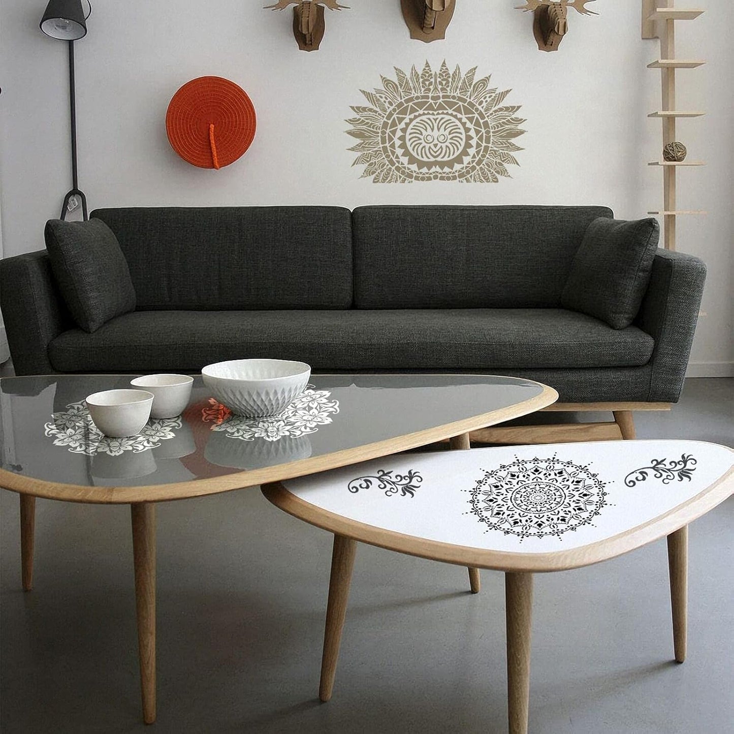 9 Pack Large Reusable Stencil Mandala Stencil Laser Cut Painting Template for Wood Wall Floor Tile Fabric Crafts Furniture Stencils Painting(12x12 Inch)