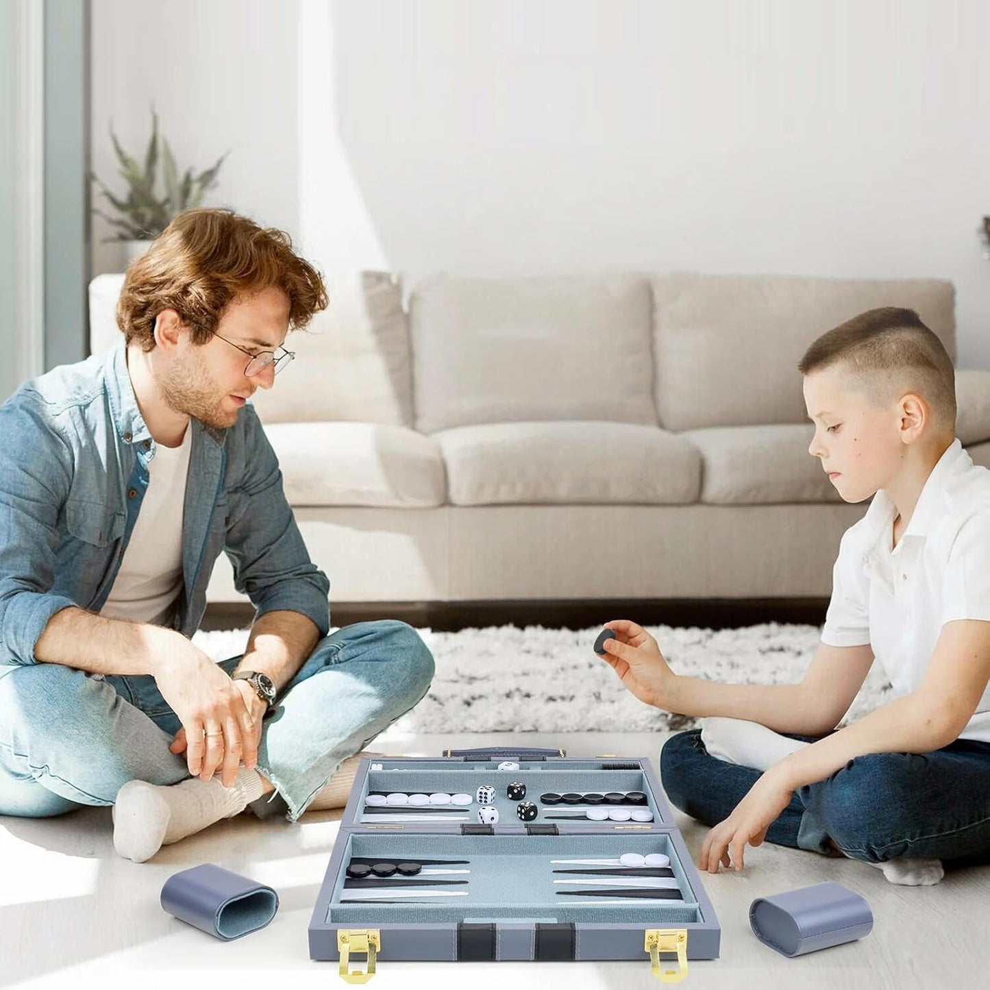 Backgammon Set 2 Players Classic Backgammon Sets for Adults Board Game with PU Leather Case Portable and Travel Backgammon Set (Grey, 11inch)