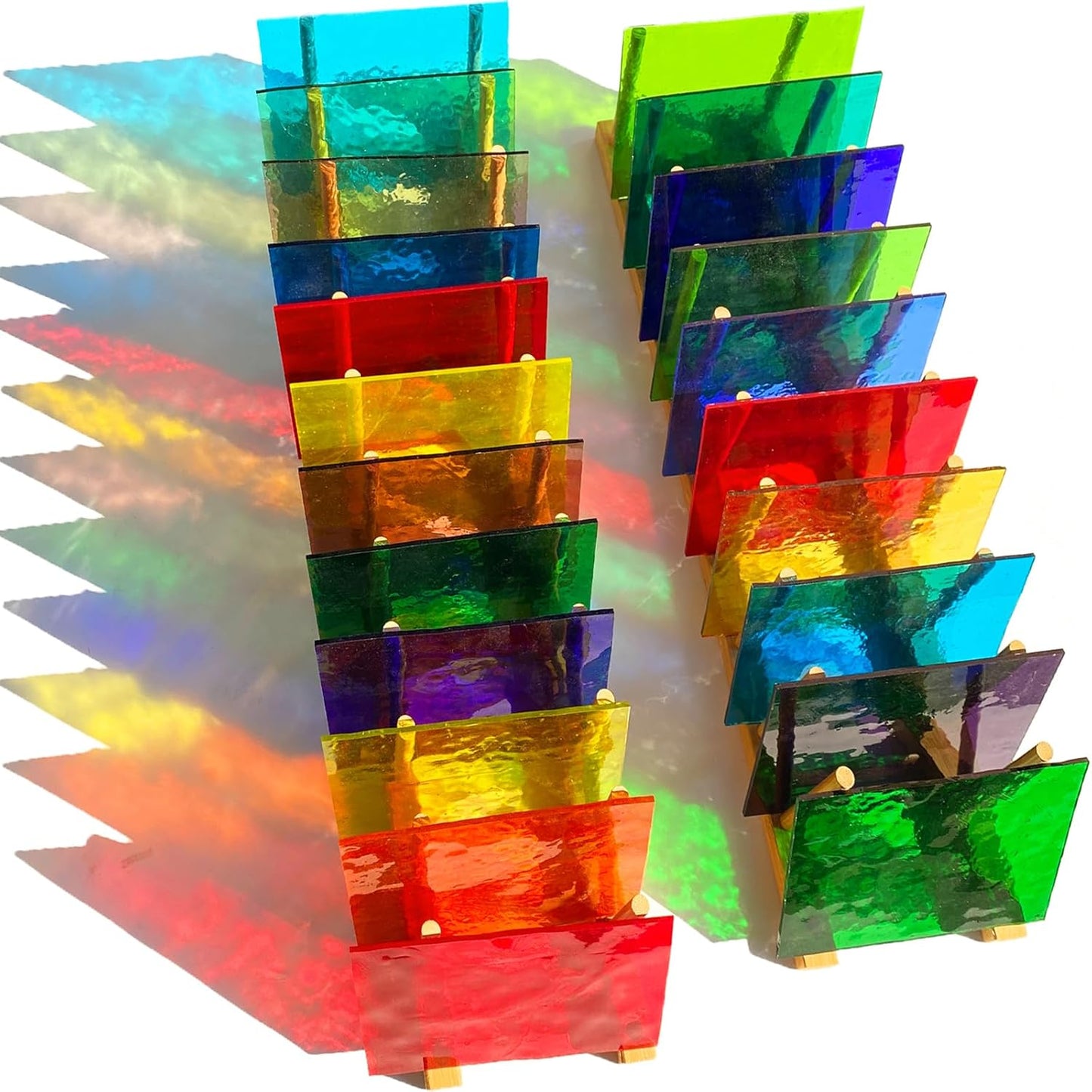 24 Sheets Rainbow Transparent Stained Glass Sheet Value Pack, 6 X 4 inches Cathedral Art Glass Mosaic Tiles for Crafts, Stained Glass Supplies for Stained Glass or Mosaic Projects