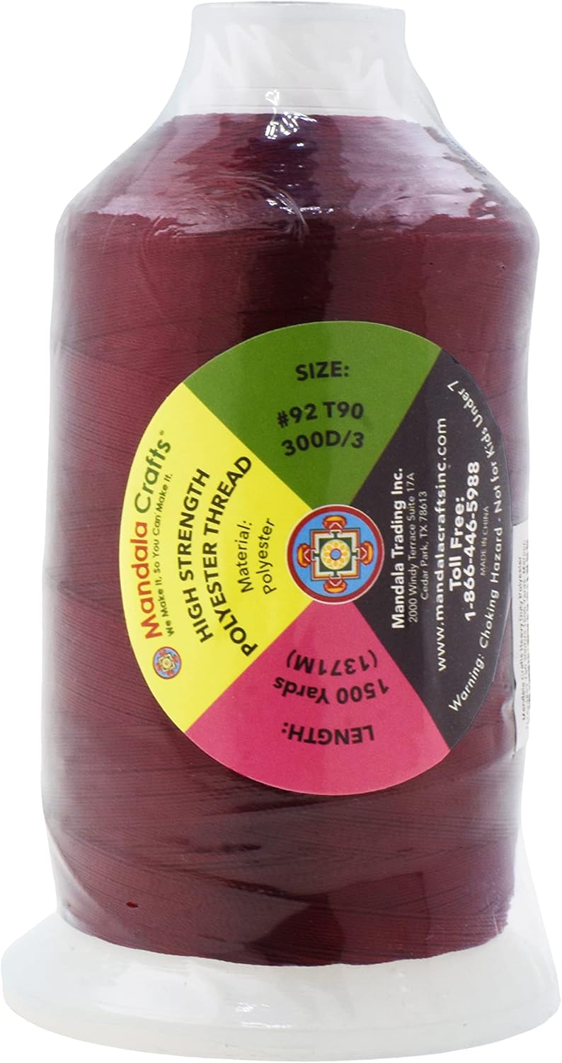 Mandala Crafts Maroon Heavy Duty Thread -1500 Yds Tex 90 Thread for Sewing Drapery Jeans Leather Hair - Bonded Polyester Thread Outdoor Marine Upholstery Threads