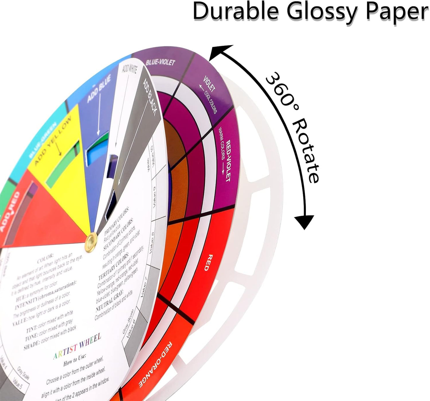 Nezyo 10 Pieces Color Paint Wheel Chart for Artist Kids Paint Mixing Learning Guide Art Class Teaching Tool Color Harmony Wheels for Makeup Blending Board Colorful Mixed Guide(5.5 Inch)