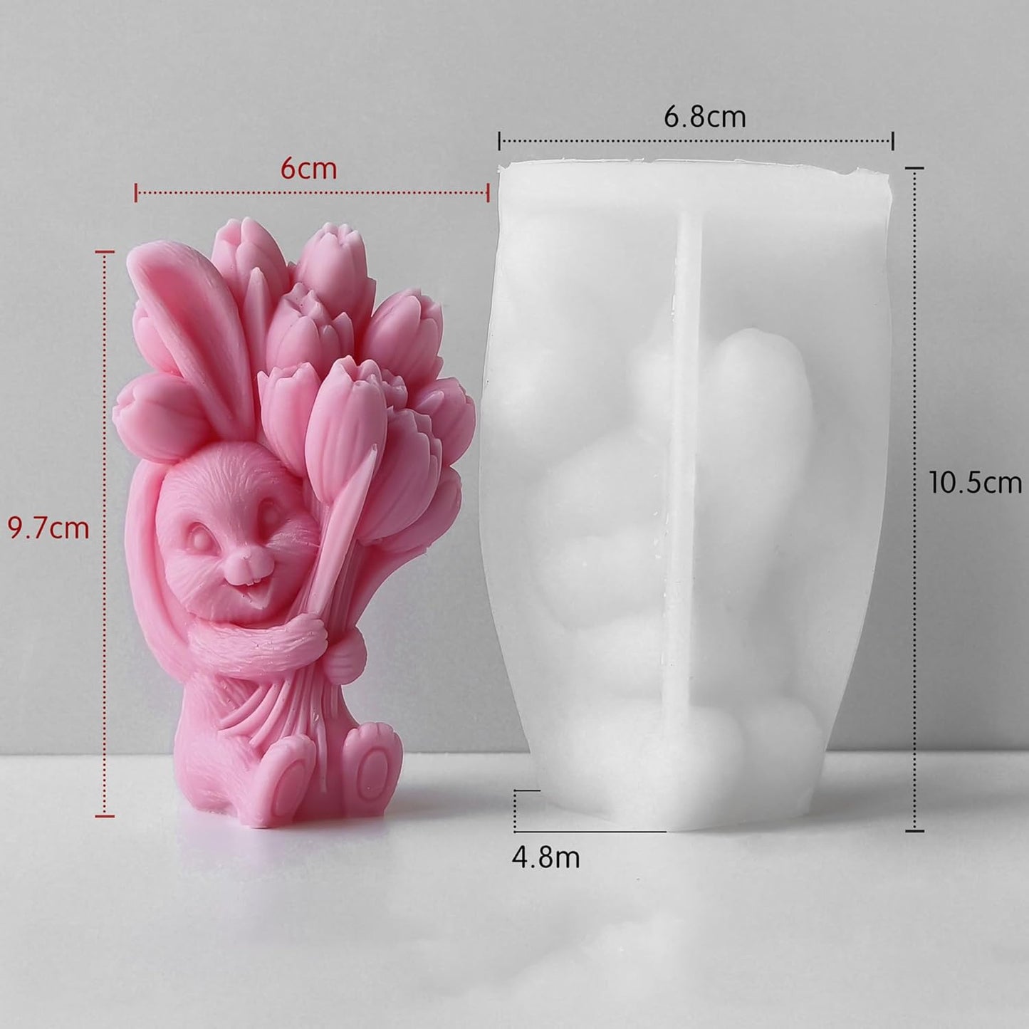 Rabbit Tulip Animal Soap Mold - Flower Peony Resin Casting Silicone Mold for Candle Home Decor - 3D Animal Soap Making