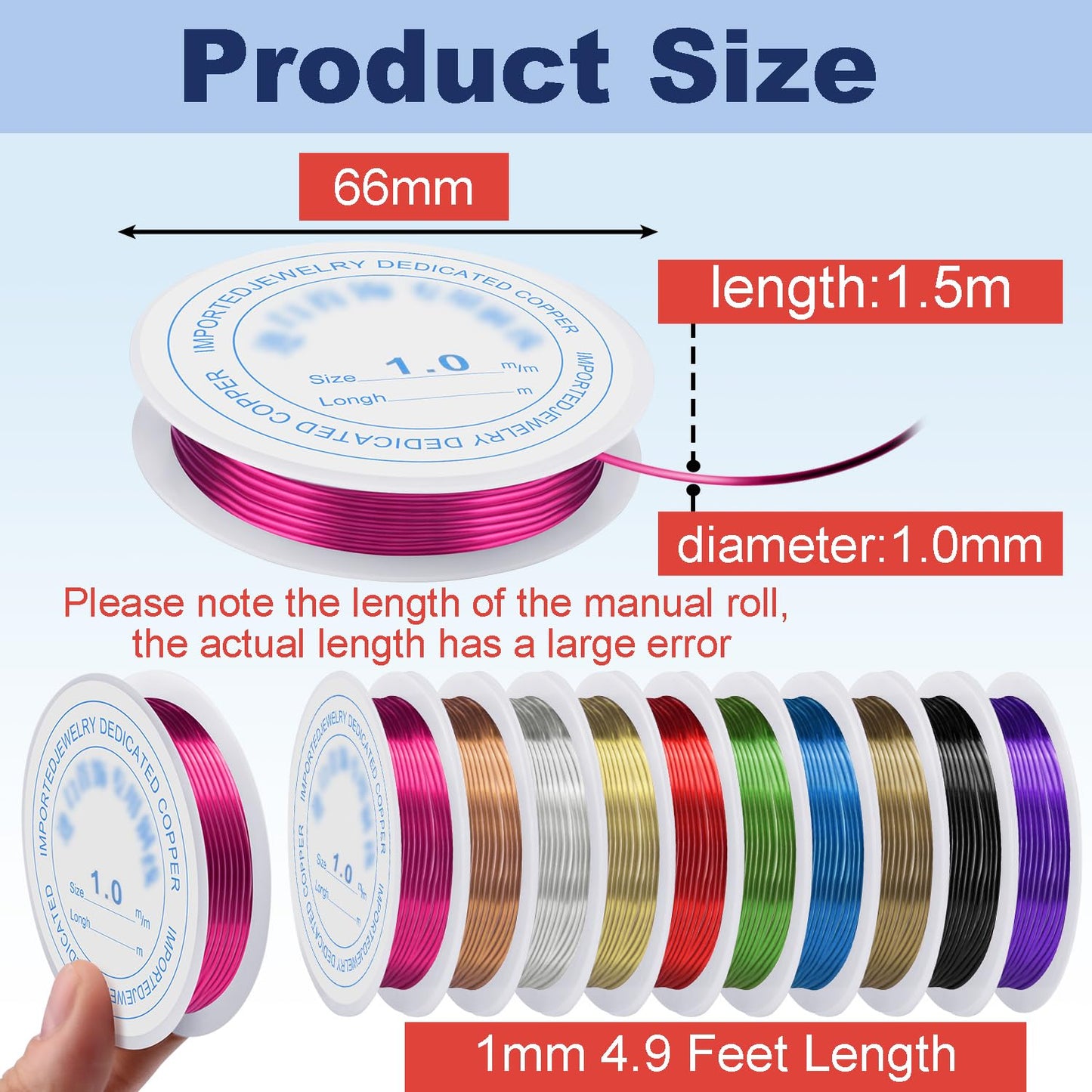 1 mm Dia. 10 Rolls Copper Jewelry Wire, 10 Assorted Colors Beading Wire for Jewelry Making Bracelet Earrings Rings Necklaces Flower Craft Projects