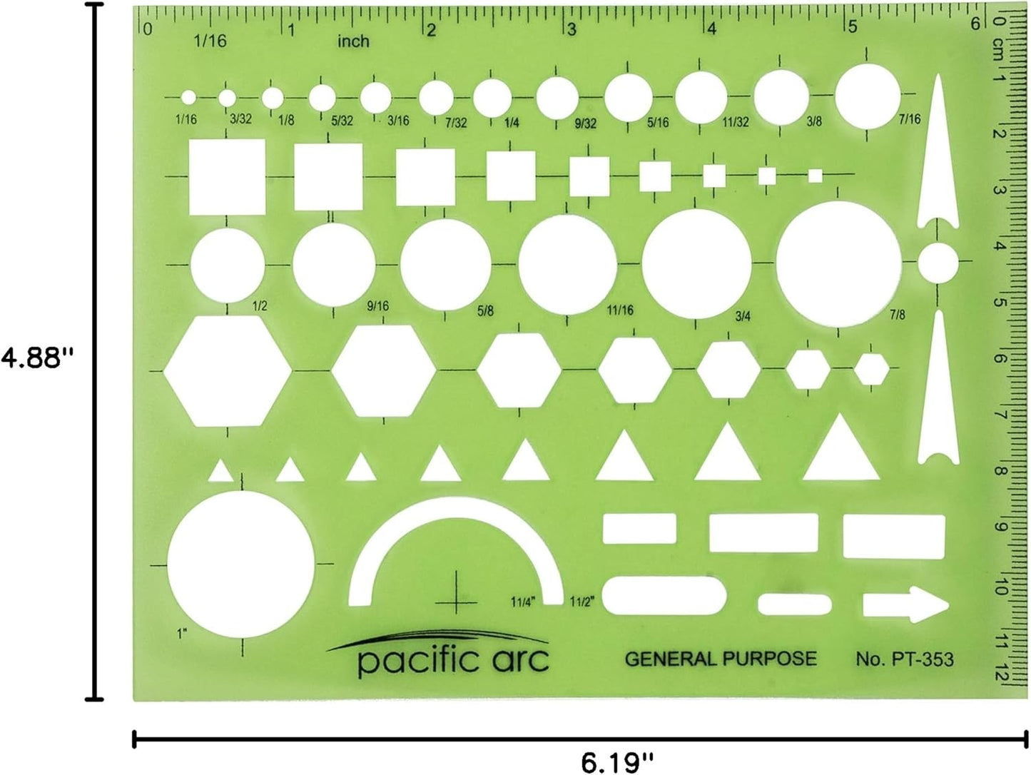 Pacific Arc - General Purpose Template - Drawing Aid Stencil for Professional or School Work - Size 3.87 x 6.5 inch