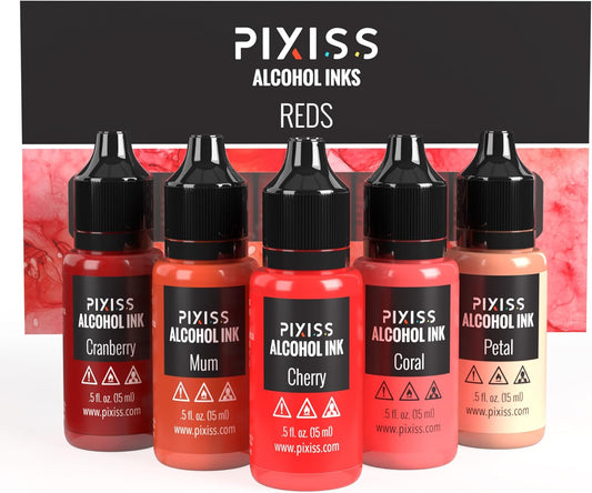 Pixiss Red Alcohol Ink Set - 5 Shades of Highly Saturated Alcohol Ink for Epoxy Resin Supplies, Yupo Paper, Tumblers, Coasters - Resin Colorant for Epoxy Resin and Resin Art Supplies