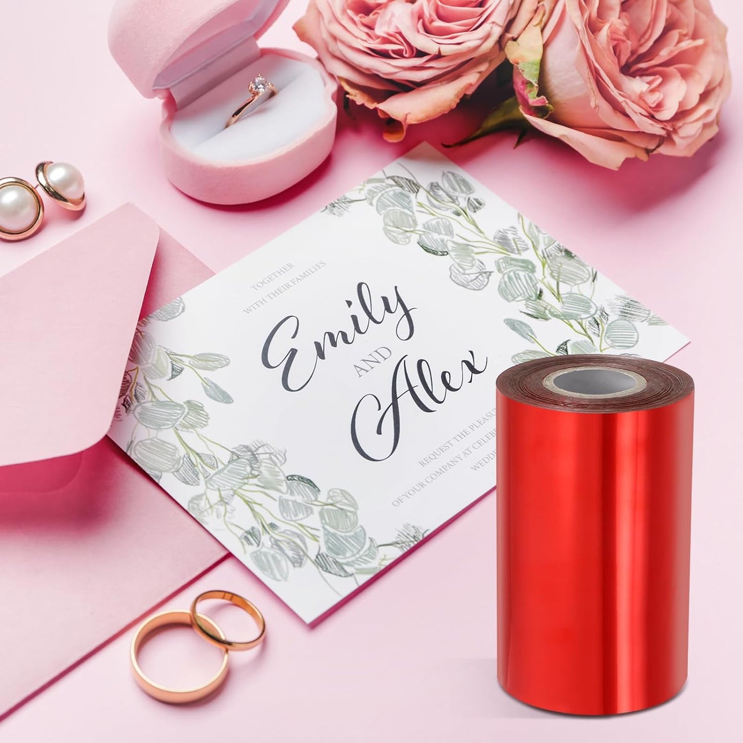 PATIKIL 5"x400Ft Hot Stamping Foil Paper, Heat Transfer Hot Stamping Paper Foil Roll for Leather DIY Logo Decor Craft Gift Package Scrapbook Card, Pink