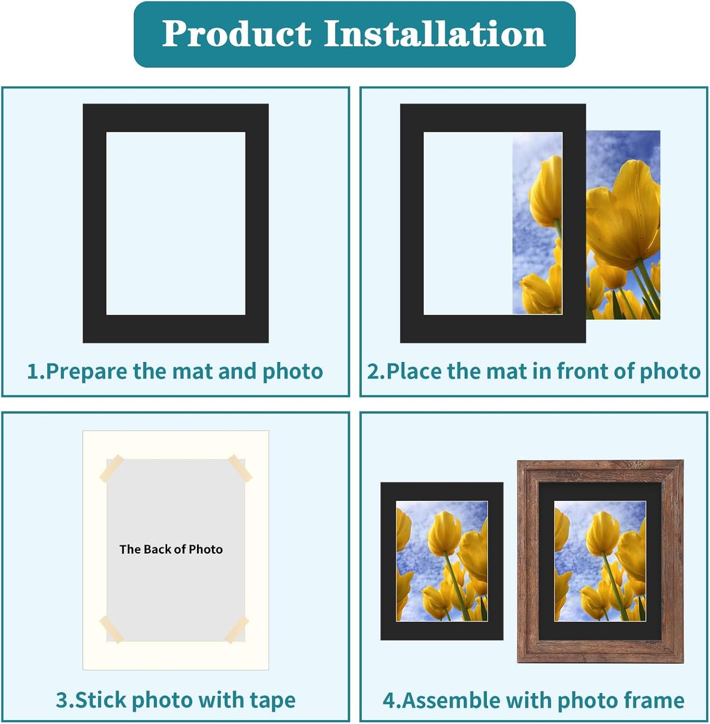 ZBEIVAN 11x14 Black Picture Mats with Core Bevel Cut Frame Mattes for 8.5x11 Pictures - Pack of 5