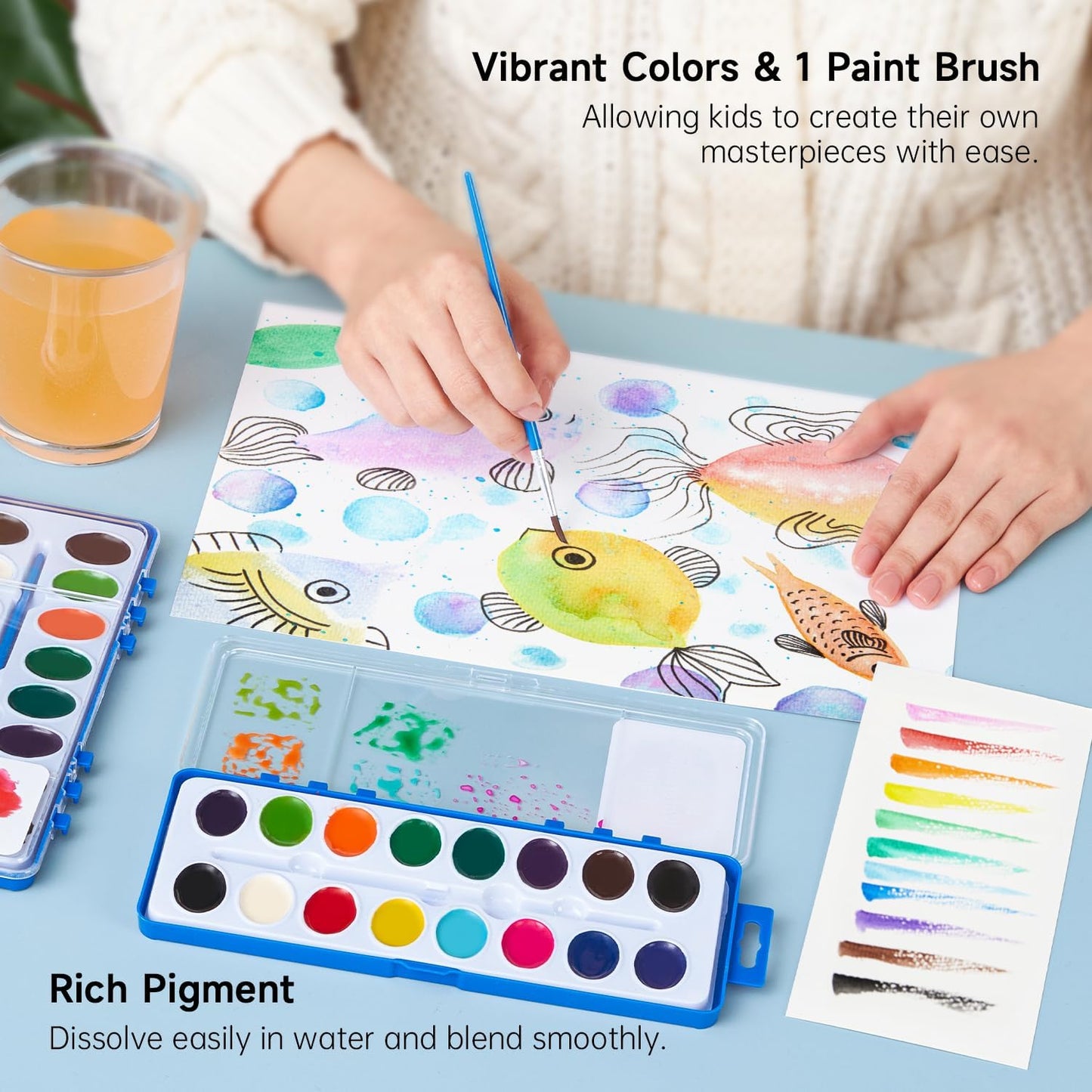 Shuttle Art 16 Colors Watercolor Paint Set Bulk, Pack of 24, Watercolor Paint Set with Paint Brushes for Kids and Adults, Washable Paint for Classroom, Parties, Kindergarten and Art Activities