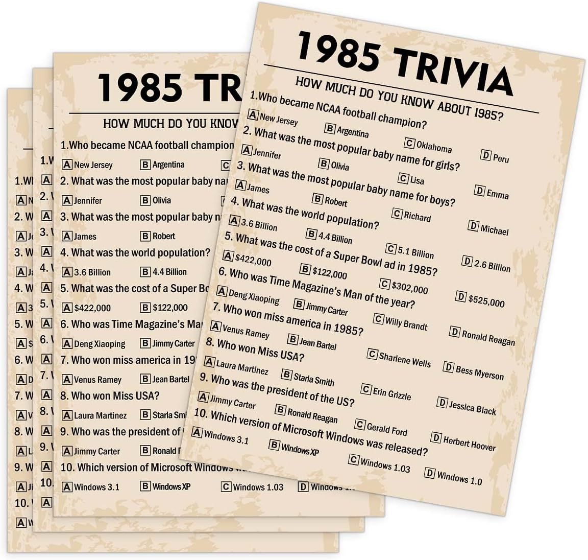 40th Birthday Party Games, 1985 Trivia Games, Birthday Party Supplies for Adults, Fun 1985s Party Game，Pack of 30 Cards