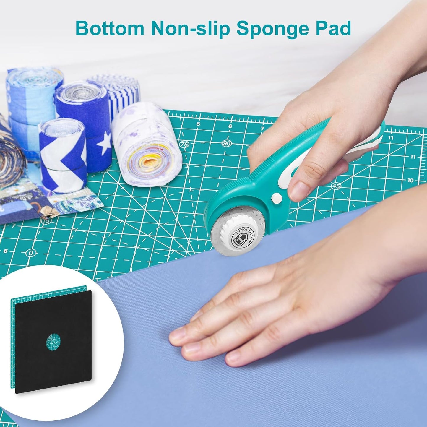 Headley Tools 12"x12" Rotating Cutting Mat, Self Healing Mat with 360-Degree Rotation & Anti-Slip Base, Sewing Board Cutting Mat Perfect for Fabric Quilting Leather Hobby Project, Turquoise