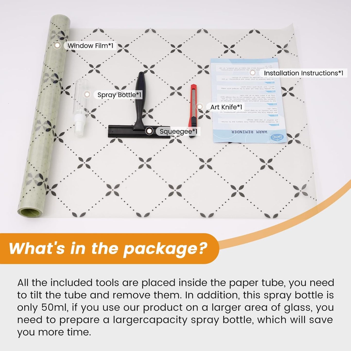 DKTIE Geometric Art Stained Glass Window Film Bathroom Window Privacy Film Frosted Glass Static Clings Non Adhesive with Installation Tools, Modern Home Improvement Style (S119, 35.4'' x 118.1'')