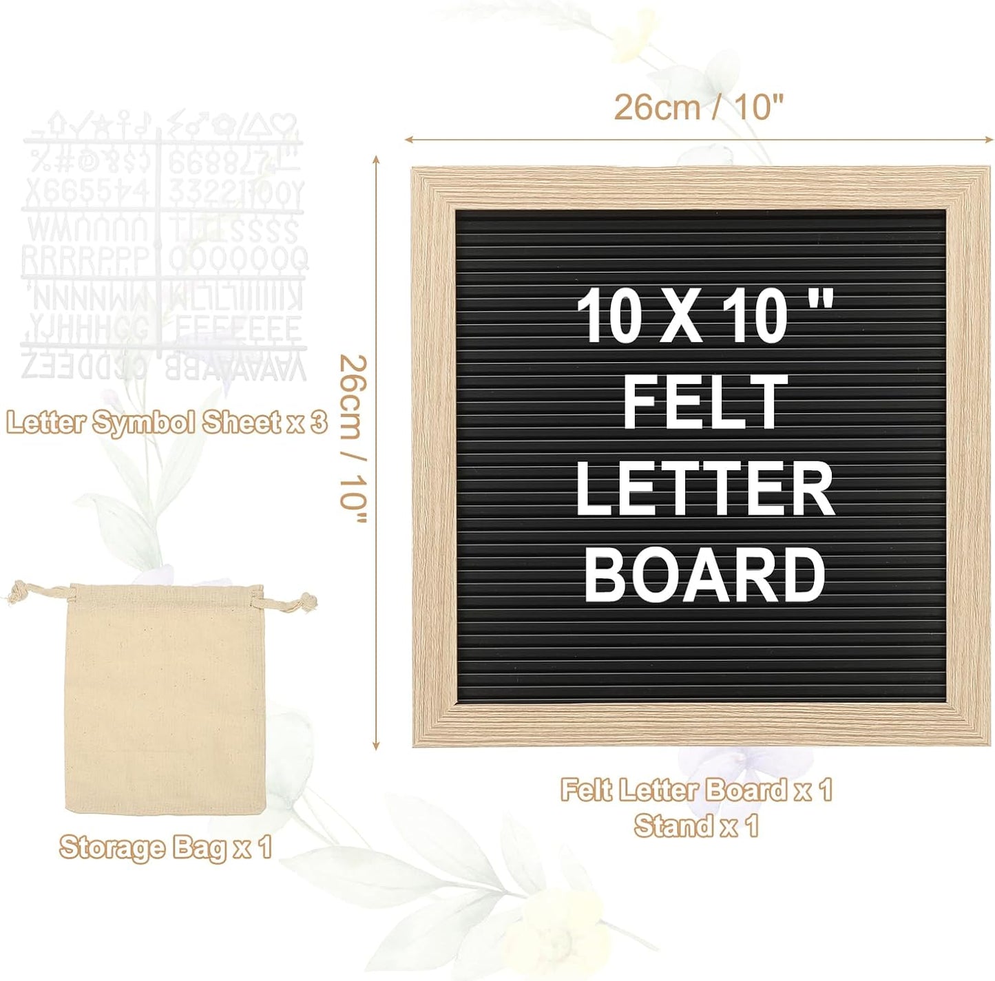 PATIKIL Felt Letter Board, 10x10Inches Black Brown Wooden Changeable Message Board with Storage Bag Stand for Kitchen Menu Classroom Farmhouse Decor Notes, White Letter