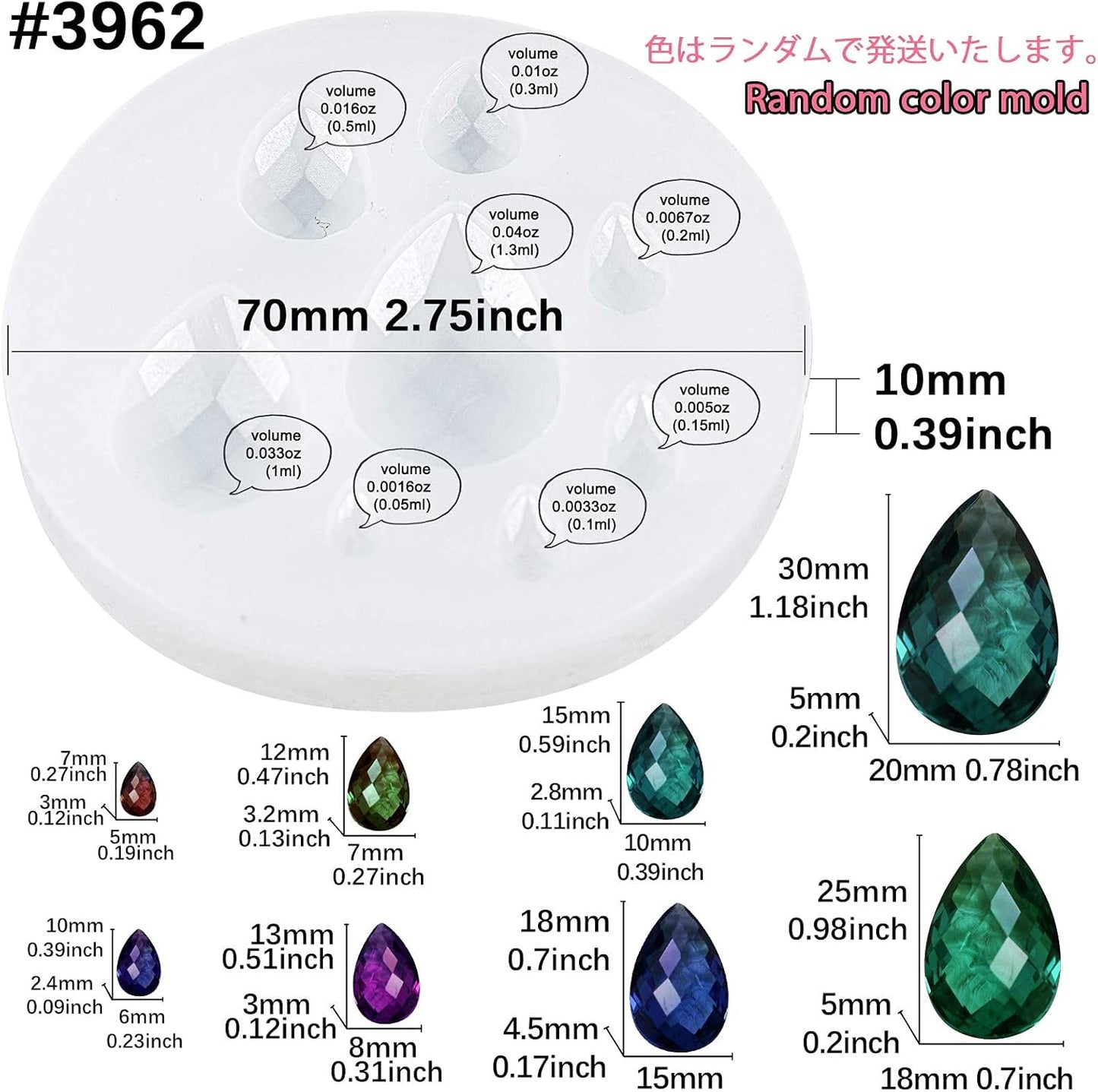 FUNSHOWCASE Cabochon Gemstone Silicone Mold for Resin Epoxy Jewelry Making, Cake Decoration, Cupcake Topper, Polymer Clay Craft