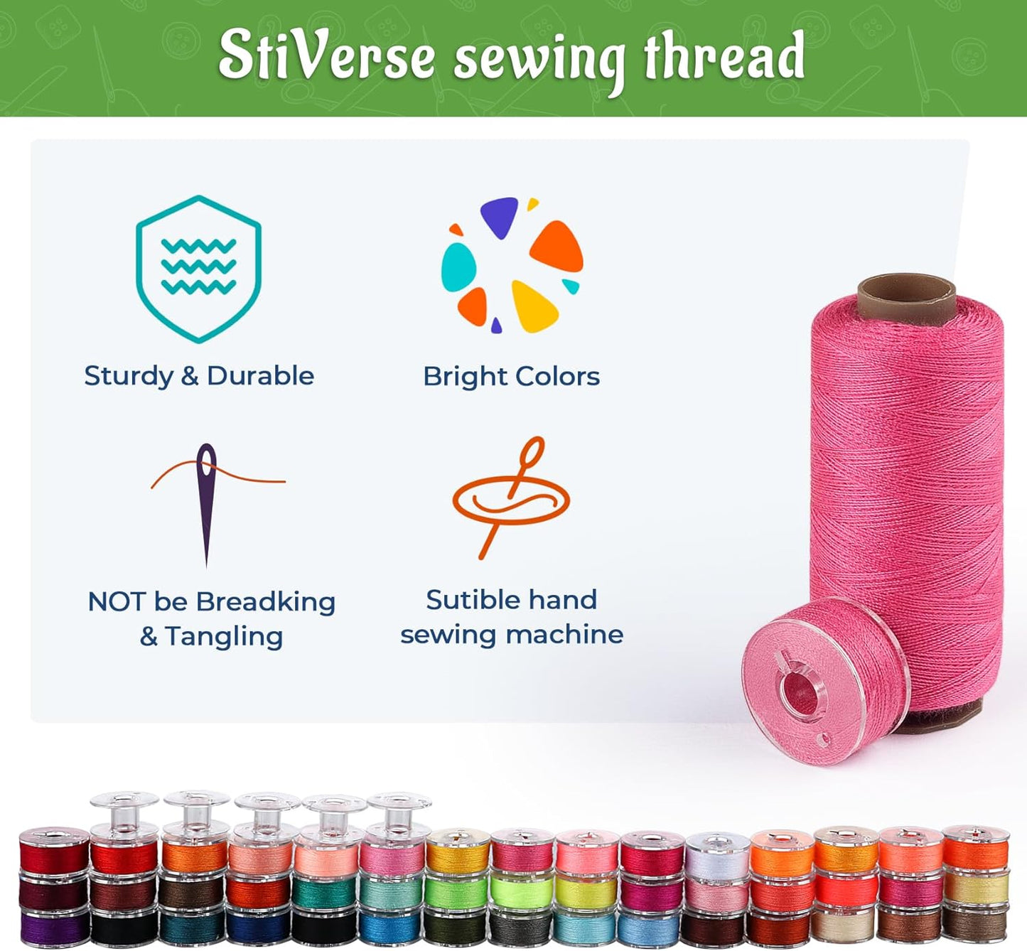 90 Pcs 45 Colors Sewing Thread &Prewound Bobbins Thread, 600yard Thread for Sewing Machine, Sewing Supplies, Polyester Sewing Machine Kit for Hand Sewing, Stitching, DIY