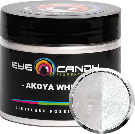 Eye Candy Pigments Premium White Mica Powder - Akoya White (50gr) - for Epoxy, Resin, Soap, Paint, Woodworking, Acrylic Pouring, Bath Bombs, Fishing Lures - DIY Arts and Crafts Additive