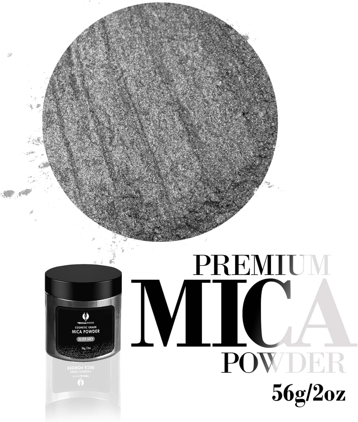 Silver Grey Mica Powder for Epoxy Resin 56g / 2oz. Jar - TECHAROOZ 2 Tone Resin Dye Color Pigment Powder for Lip Gloss, Nails, Colorant for Slime Bath Bombs Soap Making & Polymer Clay