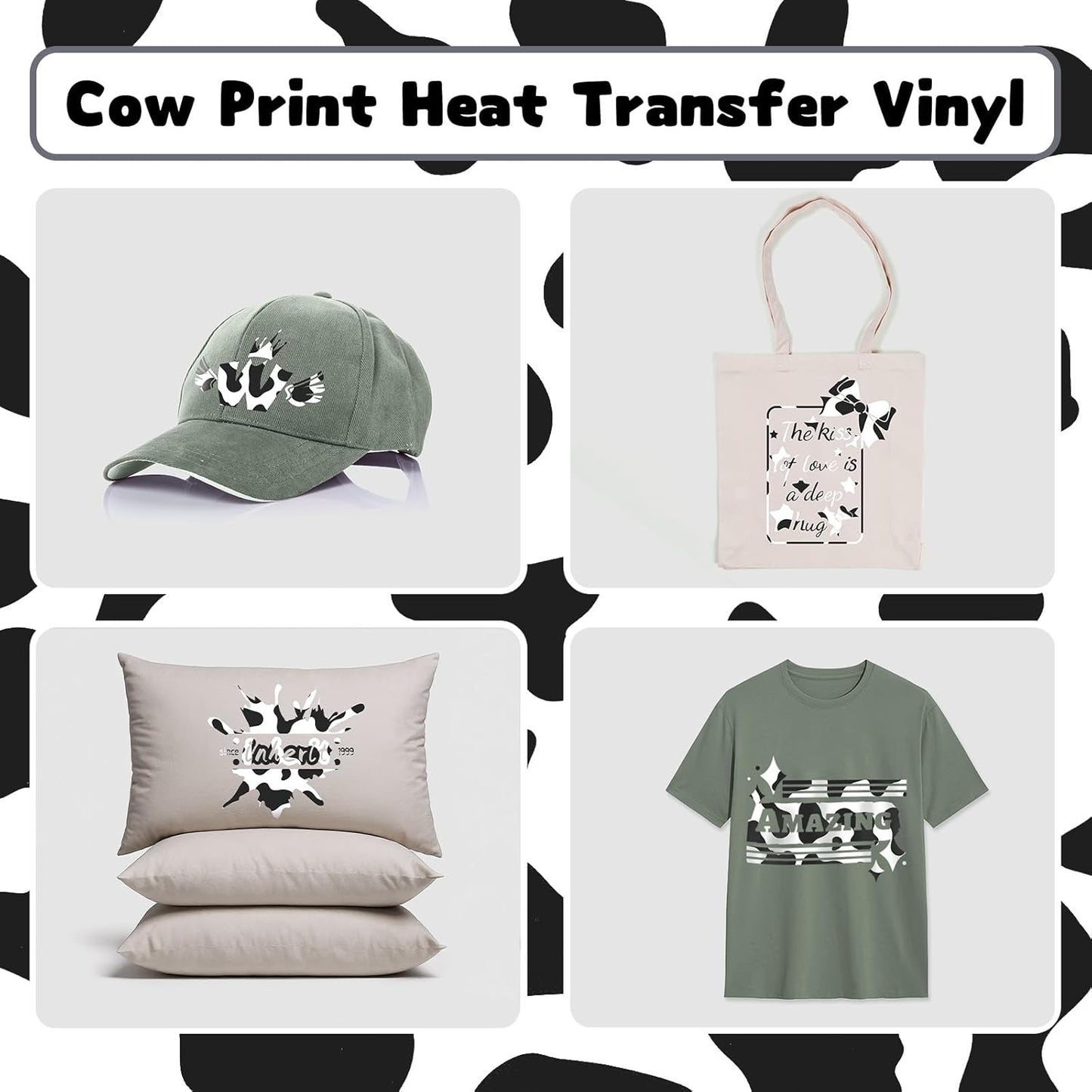HTVRONT Cow Print HTV Vinyl - 12" x 8ft Cow Printed Animal Pattern Iron on Vinyl Cow Printed Heat Transfer Vinyl for Shirts - Easy to Cut & Weed for Heat Vinyl Design