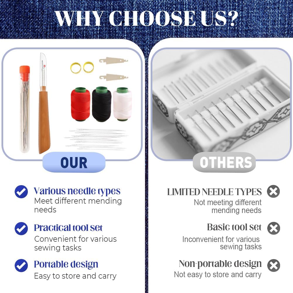 34PCS Sewing Tool Set, 2026 New Big Eye Steel Sewing Needles Kit, Stainless Steel Needles for Hand Sewing Kit, Portable DIY Hand Made Craft Set for Handcraft Lovers (34 Pcs)