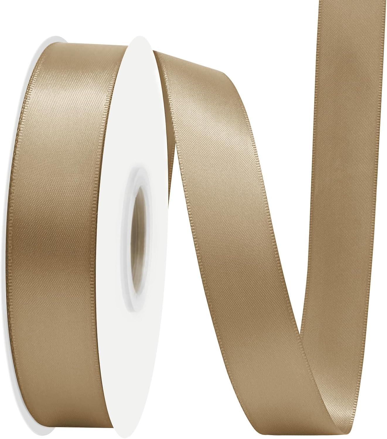 Tan Satin Ribbon 7/8" X 50 Yards Solid Color Double Faced Ribbons Perfect for Crafts Wedding Decor Bow Making Arts Sewing and More