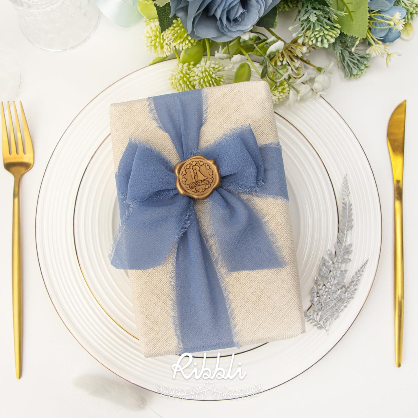 Ribbli Chiffon Ribbon 1.5 inch x 30 Yard Handmade Silk Ribbon,Light Blue/Baby Blue/Dusty Blue Fringe Chiffon Ribbon for Wedding Invitations, Bridal Bouquets Wrapping, Flower Arrangement Decoration